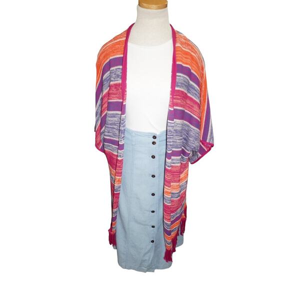 Wrangler Retro Striped Fringe Kimono Cardigan S/M – Boho Southwestern Open Front - Picture 2 of 11